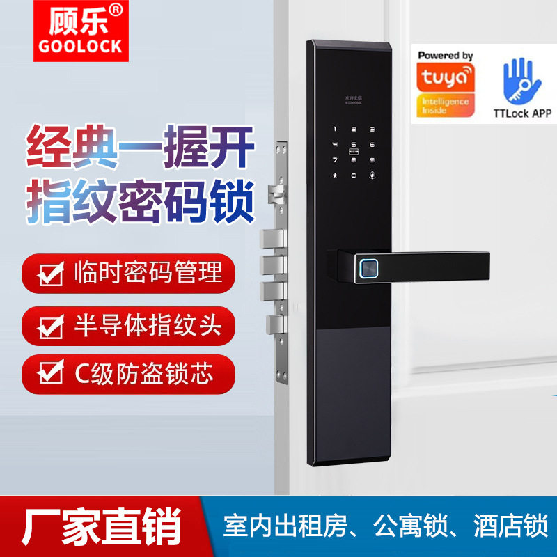 顾乐涂鸦室内指纹锁密码锁一握开智能锁刷卡电子锁出租房智能锁