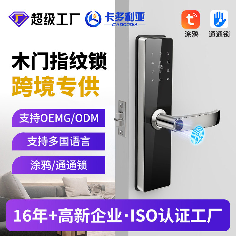跨境木门室内房间门指纹锁 一握开公寓涂鸦密码锁 通通智能锁批发