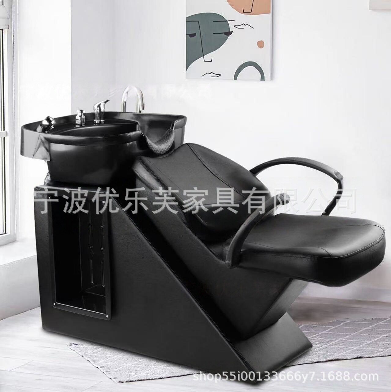 跨境美发店半躺式洗头床发廊硅胶头枕陶瓷盆洗头发躺椅理发店专用图片