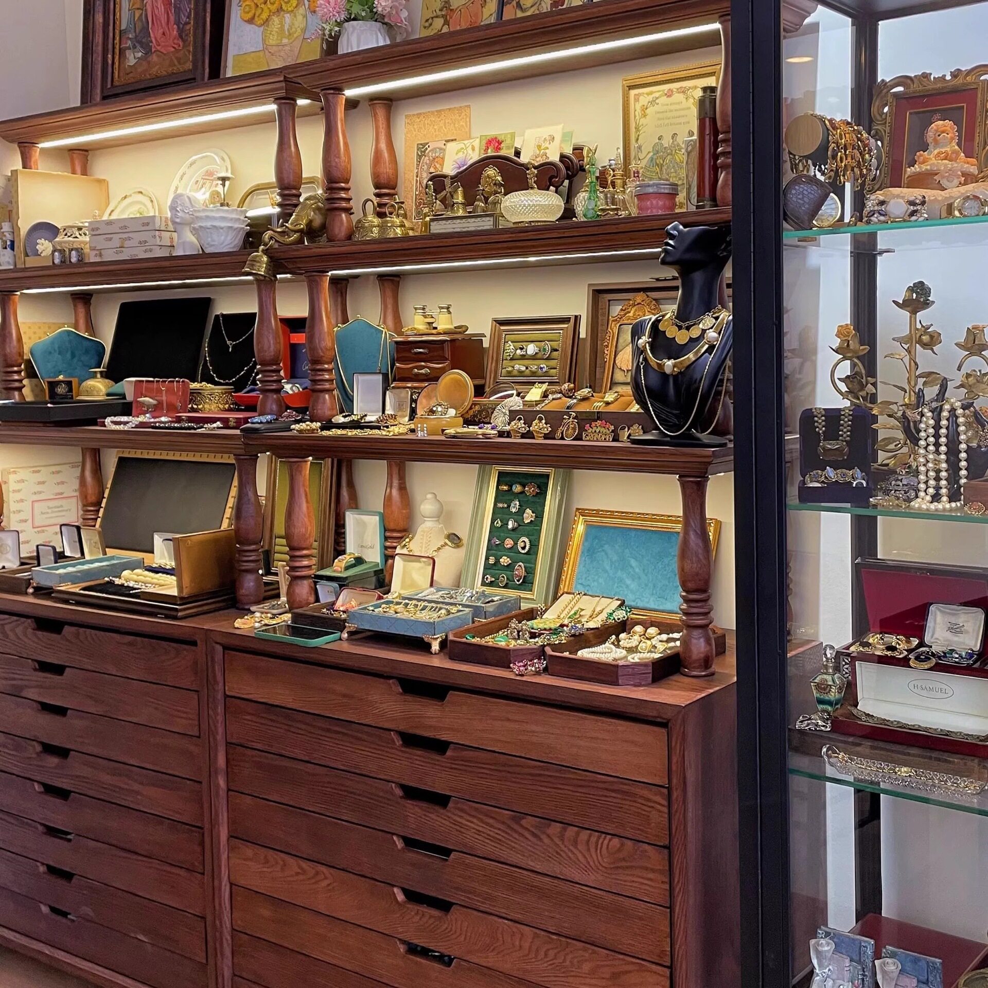 中古风双层展示柜美式复古收纳柜珠宝玉器店陈列柜产品边柜置物架