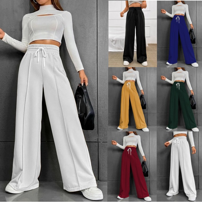 High waisted drawstring wide leg sweatpants 高腰抽绳阔腿卫裤
