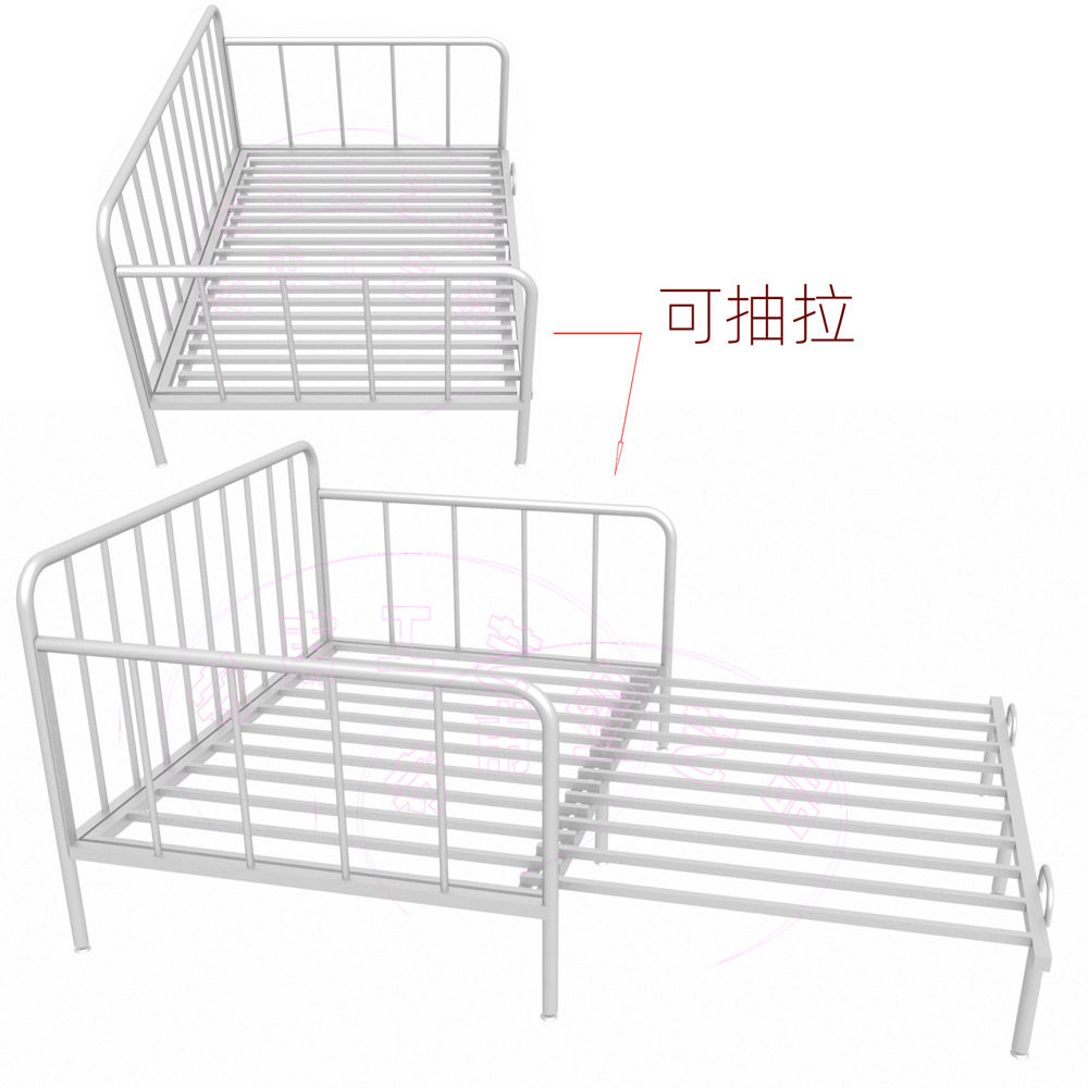 小房间抽拉式铁艺床架( 黑色白色) 小孩子中学生用的带护栏床架