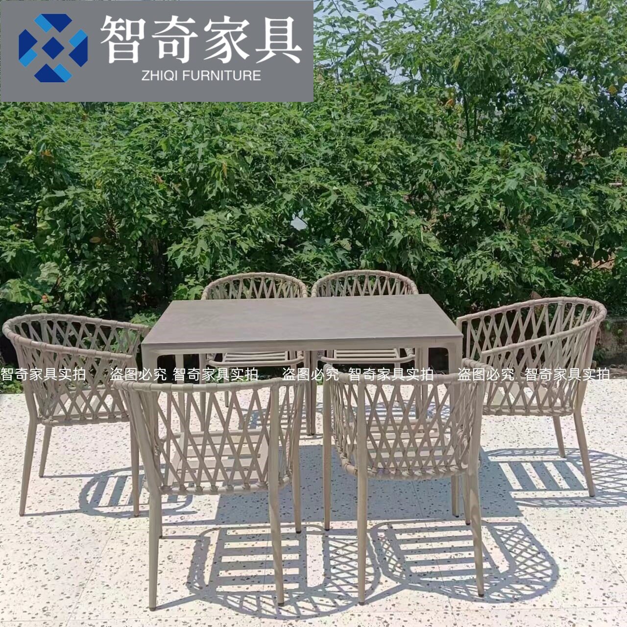 户外藤椅岩板桌子酒店民宿会所庭院露天别墅休闲编藤餐桌椅组合