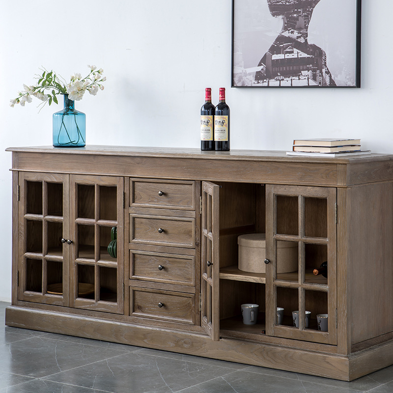 美式乡村玄关收纳餐边柜复古实木柜子客厅靠墙家用碗柜储物柜酒柜