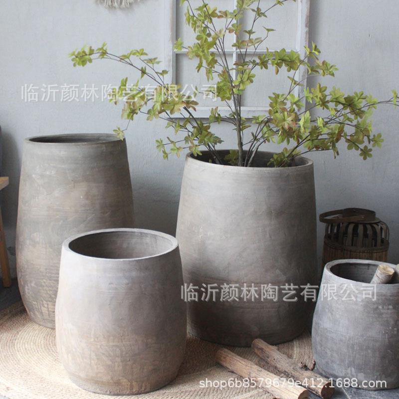 现货土陶盆仛寂风花盆复古花瓶粗陶瓶民俗仿古陶盆陶缸落地大盆