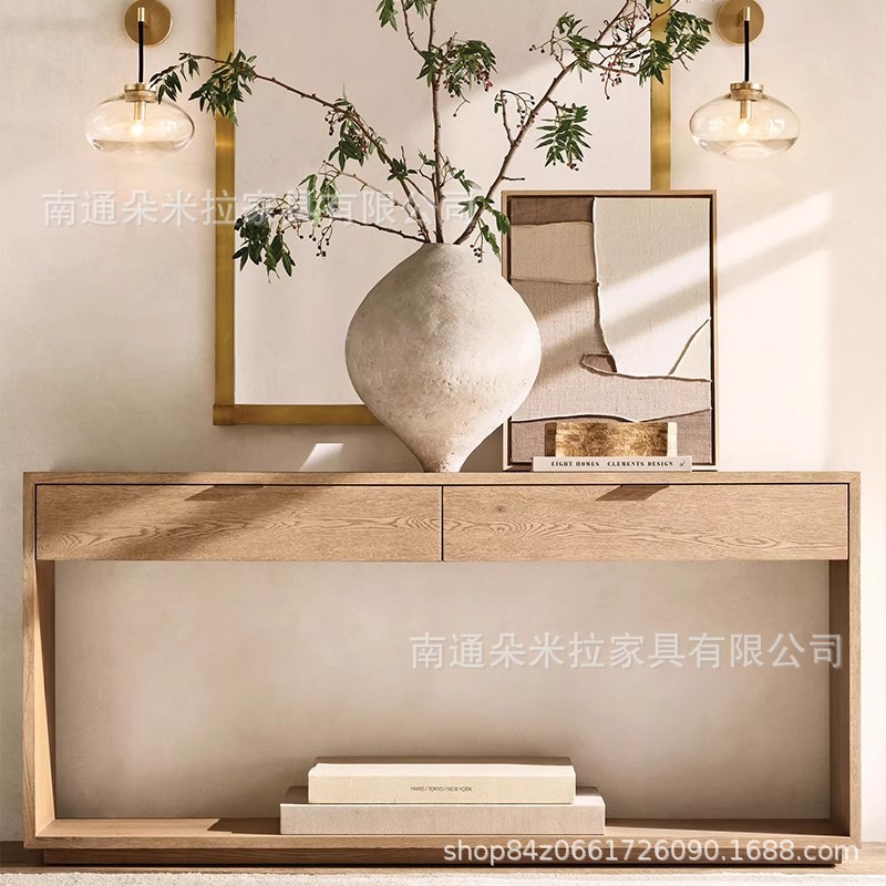 RH美式乡村实木玄关桌法式复古条几柜入户玄关走廊简约装饰门厅桌