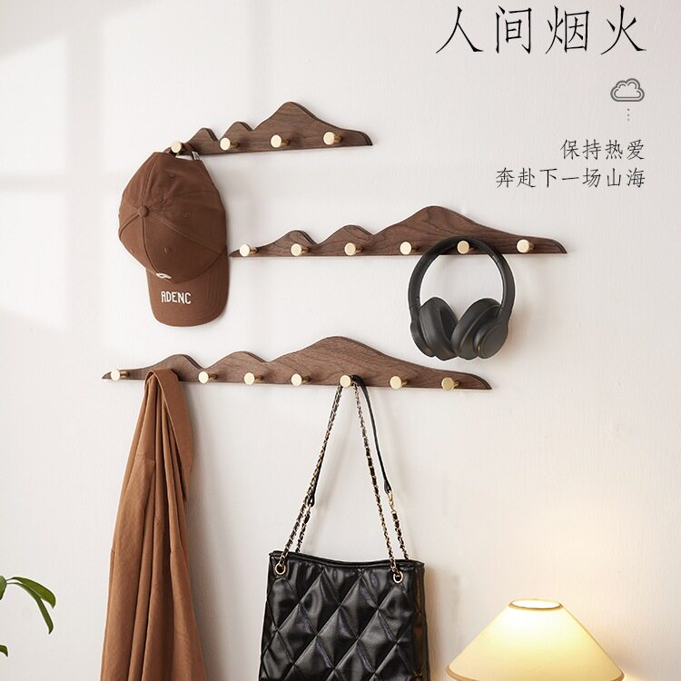 实木衣服挂钩免打孔黄铜长排钩试衣间衣柜玄关衣帽门后墙上壁挂架