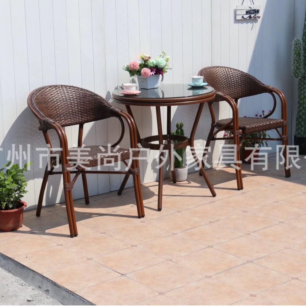 藤编椅子户外桌椅庭院花园铝合金桌子阳台椅子藤椅子靠背椅餐桌椅