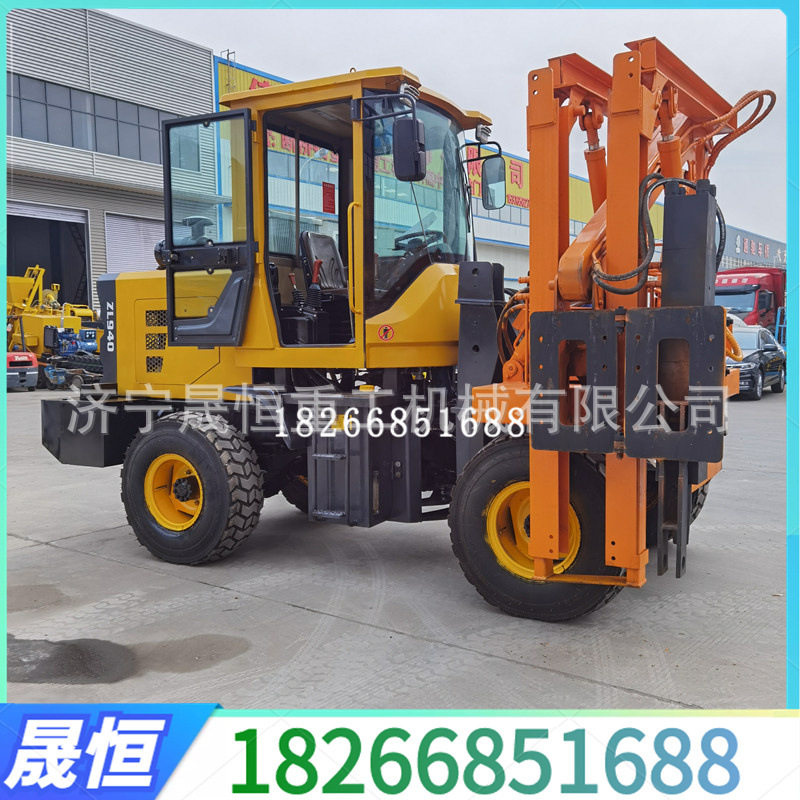小四轮护栏打桩机液压工程拔桩高速公路路钻孔锤头打拔钻一体波形