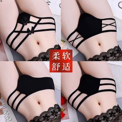 维多利亚性感内裤女纯欲女士黑色蕾丝低腰镂空短裤胖mm大码三角裤