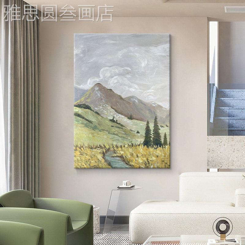 青山绿水景风手绘油背有靠山诧寂禅意装饰客厅玄挂关肌理定做