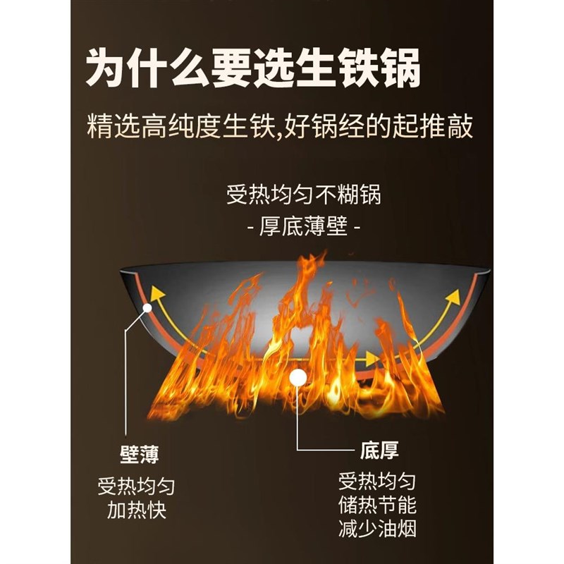 厂销佳小跳生铁锅铸铁炒锅老式无涂层手工不粘锅T圆底电磁炉燃气