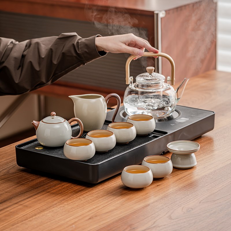 汝窑功夫茶具套装家用办公室泡茶专用陶瓷盖碗茶P杯一整套2025新