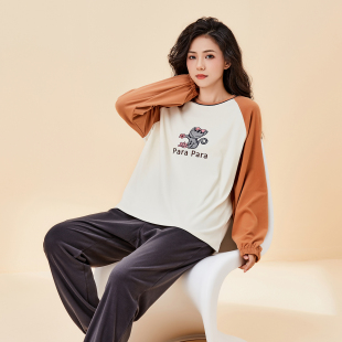 卡通印花可外穿圆领卫衣女士家居服套装 发热绒 百富 BYFORD