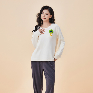 圆领纯色休闲束口可外穿家居服套装 发热绒 睡衣女 百富 BYFORD