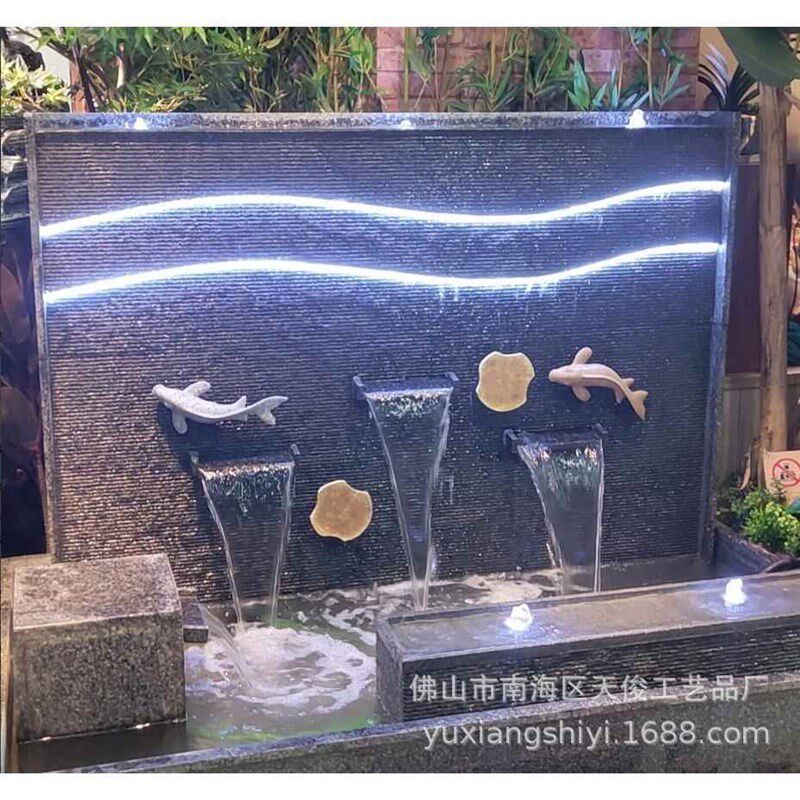 家流水幕墙家厂石材流4水喷厂泉景观别I墅园庭院花水景大型假山鱼