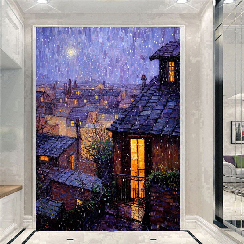2024新款DIY手工贴钻点钻方钻C满钻钻石画钻石绣雪天温馨小屋夜景