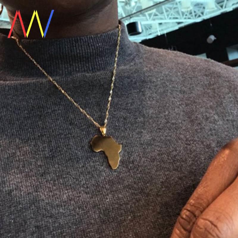 Africa Map Necklace Pendant Women Men Gold Silver Jewelry