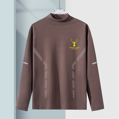 【发货快】秋冬双面绒高领长袖T恤男修身休闲男士打底衫翻领保暖