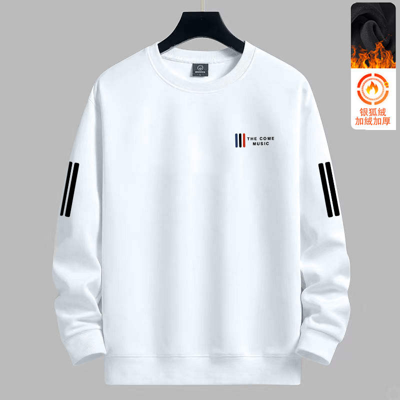 男士卫衣秋冬新款圆领宽松加绒无帽套头上衣青年长袖男款外套百搭