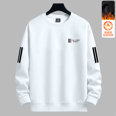 男士卫衣秋冬新款圆领宽松加绒无帽套头上衣青年长袖男款外套百搭