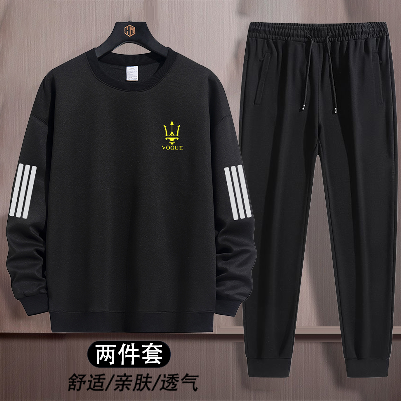 运动套装男士2025秋季新款简约时尚潮流卫衣休闲裤冬季加厚两件套