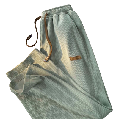 夏季新款oversize宽松休闲长裤冰丝高级感阔腿设计直筒裤子男