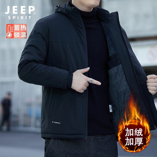 外套加厚款 吉普Jeep棉衣男士 夹克连帽加厚款 新款 防寒保暖爸爸冬装