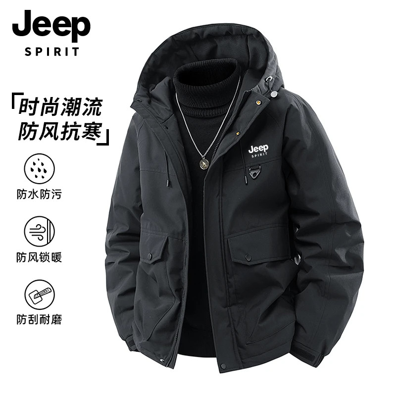 吉普Jeep工装风连帽棉衣男士加厚防水防风外套宽松棉服防刮耐磨,男装,棉衣,淘宝优惠券,粉丝福利购,淘宝优惠卷