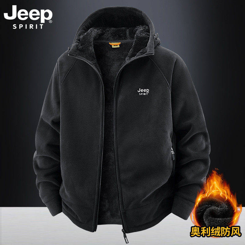吉普JEEP摇粒绒外套男秋冬季新款加绒加厚保暖夹克男休闲百搭上衣,男装,时尚抓绒衣,淘宝优惠券,粉丝福利购,淘宝优惠卷
