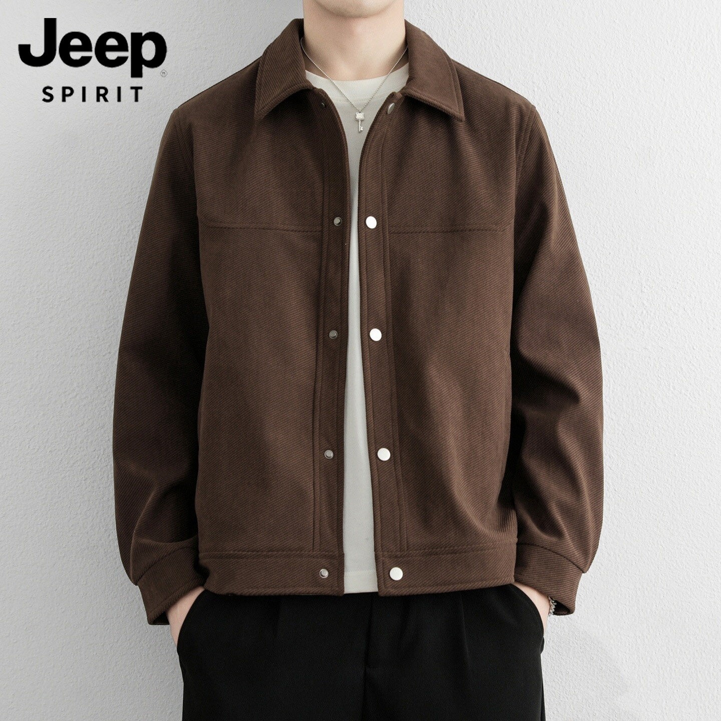 吉普JEEP休闲翻领夹克上衣男士秋新款美式复古工装宽松行政外套