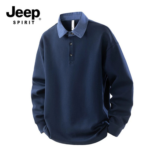 吉普Jeep大码休闲翻领卫衣男