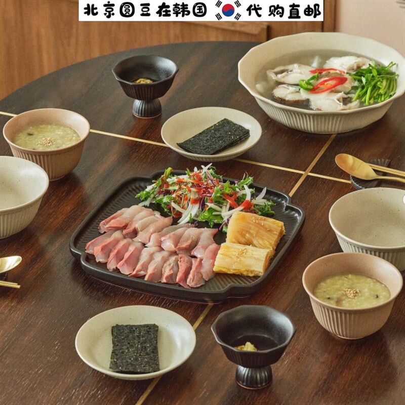 韩国直邮fodense手工陶瓷浮雕纹高档餐具汤饭面碗盘碟子杯35个