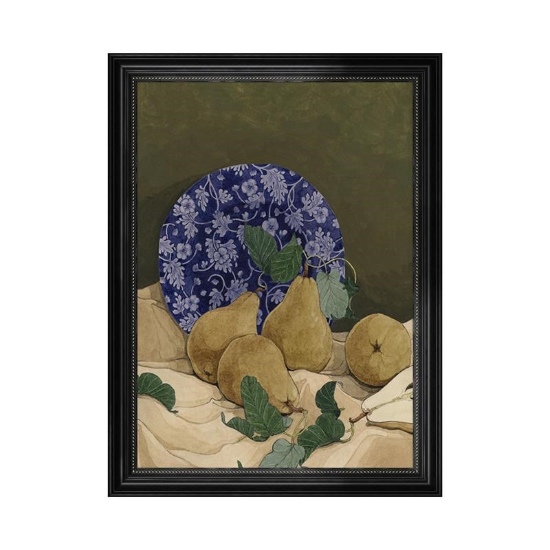 中古风水果客厅装饰画鸭梨复y古纯手绘油画高级感入户玄关挂画壁图片