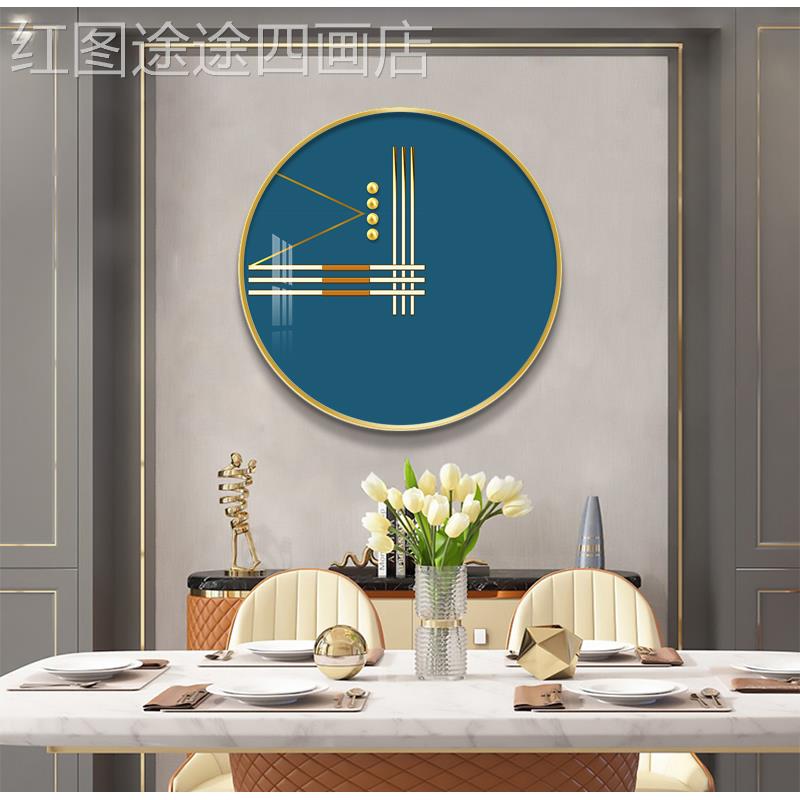 网红画双笙发现代画简瓷约圆形客厅装饰画玄关沙背景墙挂水晶餐厅图片