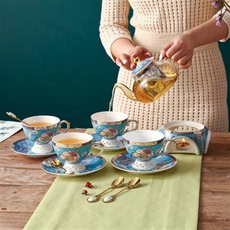 英式下午茶具花茶杯套装欧式陶瓷耐热玻璃煮水果蜡V烛加热过滤茶
