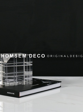 现代极简约透明几何正方形水晶魔C方摆件样板房售楼处软装饰品摆