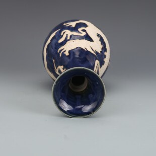 元祭蓝雕刻龙纹玉壶春瓶古u董古玩收藏品包老老物件手工瓷器摆件