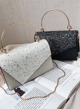 Womens chhain Sequin bag, versatile small square bag, 2020
