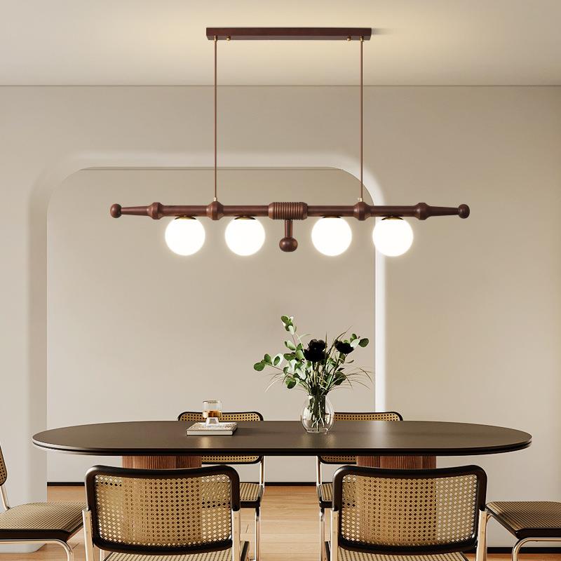 法式复古中古实木餐厅灯吊灯岛台奶油风高级感餐桌吧台一字长条灯