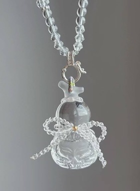 天然白水晶葫芦精雕水晶九尾狐吊坠 福禄双全高冰水晶葫芦狐狸