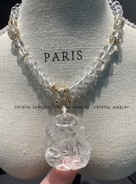 天然白水晶五仙九尾狐狸吊坠精工雕刻汇聚狐黄白柳灰五仙魅力