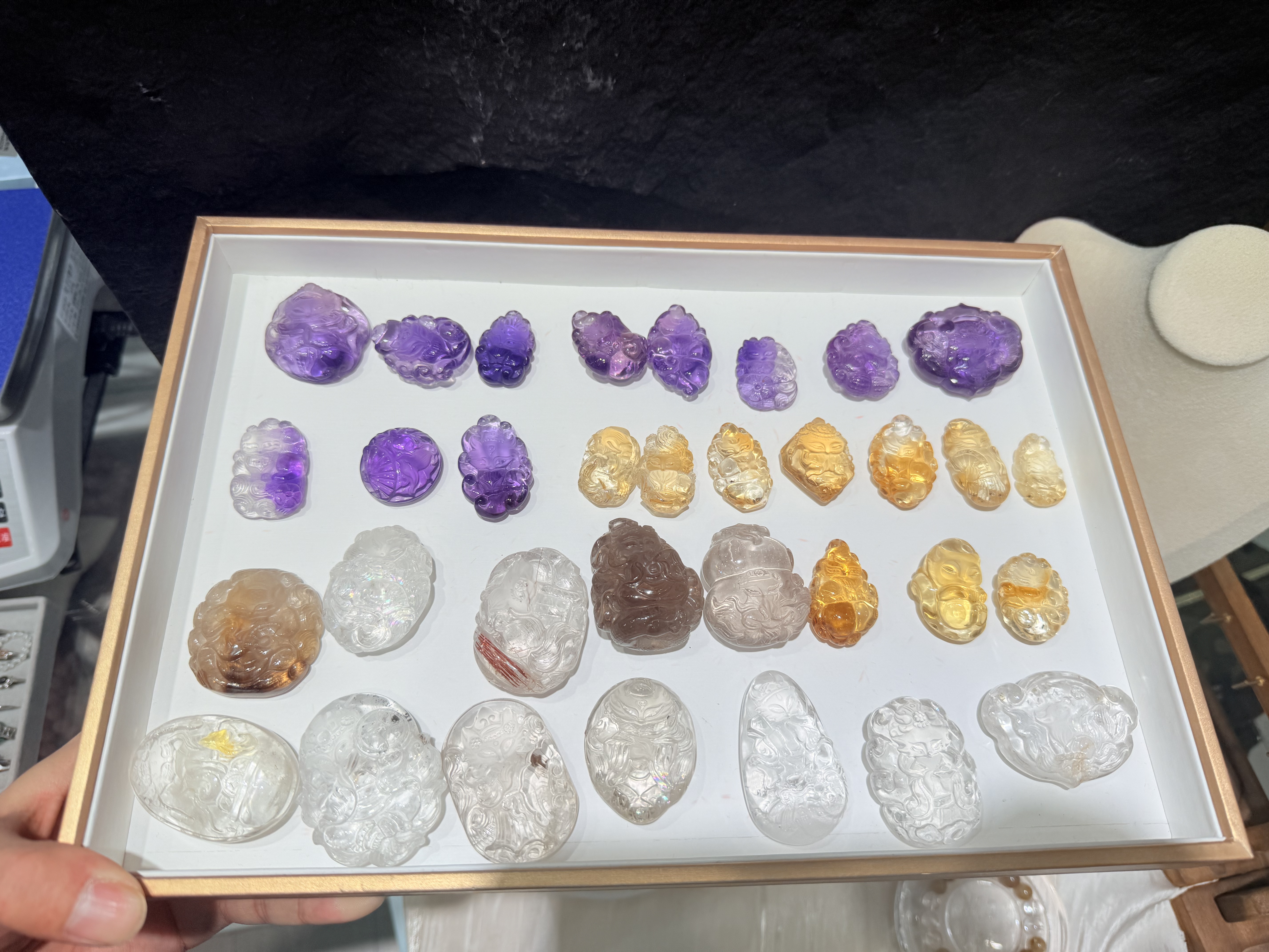 天然水晶紫黄水晶九尾狐手工精工雕刻吊坠项链女款毛衣链礼物饰品