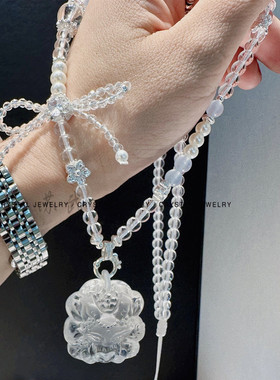 天然白水晶高级感满满傲娇九尾狐狸吊坠小众精工雕刻双面公主