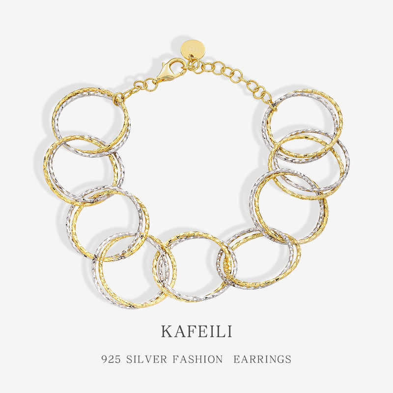 新款欧美饰品S925纯银手链轻奢设计波光粼粼几何手链时尚个性手镯