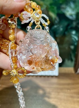 天然胶花敦煌精工雕刻莲花祈愿修仙九尾狐吊坠毛衣链狐狸牌礼物女