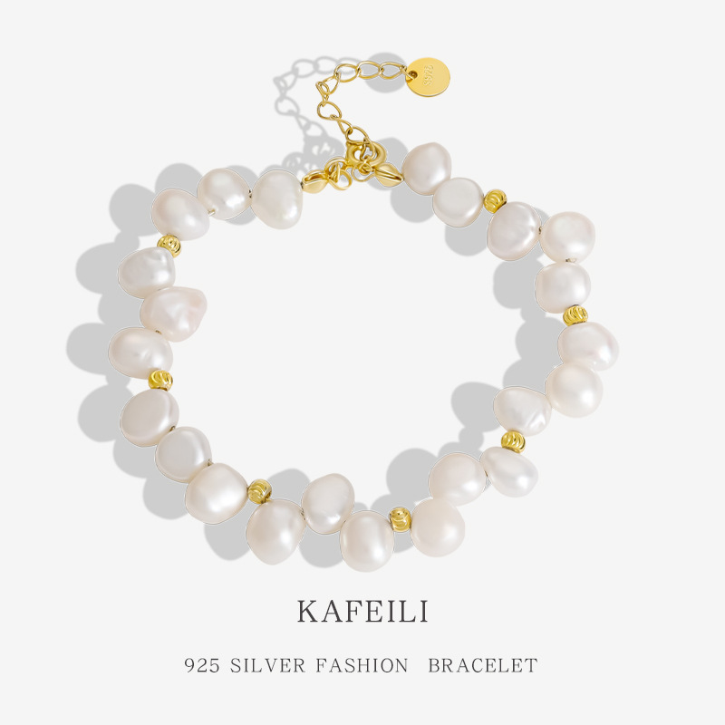 925纯银巴洛克不规则珍珠手链女韩版时尚小众设计感手饰050