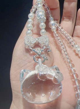 天然白水晶大尺寸可爱萌萌哒kitty猫头吊坠搭配万能珠链哈喽kt猫