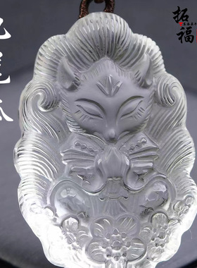 厂家批发天然白水晶桃花九尾狐吊坠项链毛衣链饰品礼物首饰项坠