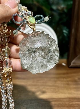 天然绿幽灵水晶九尾狐毛衣链贝壳光彩精工雕刻五仙赐福彩虹闪闪礼